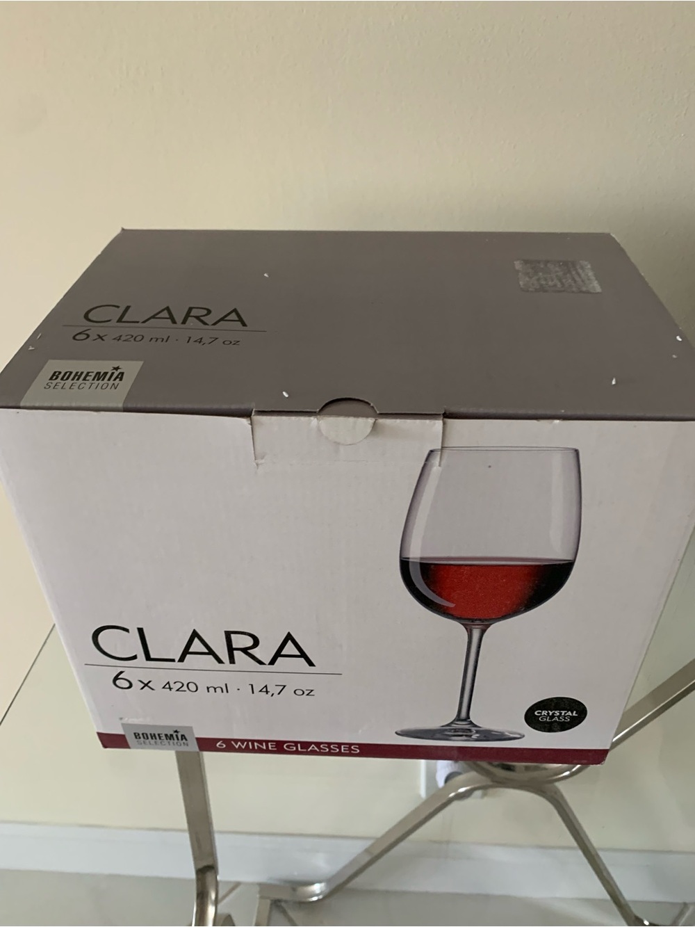 LARA Clear Crystal Wine Glasses 14oz set of 6